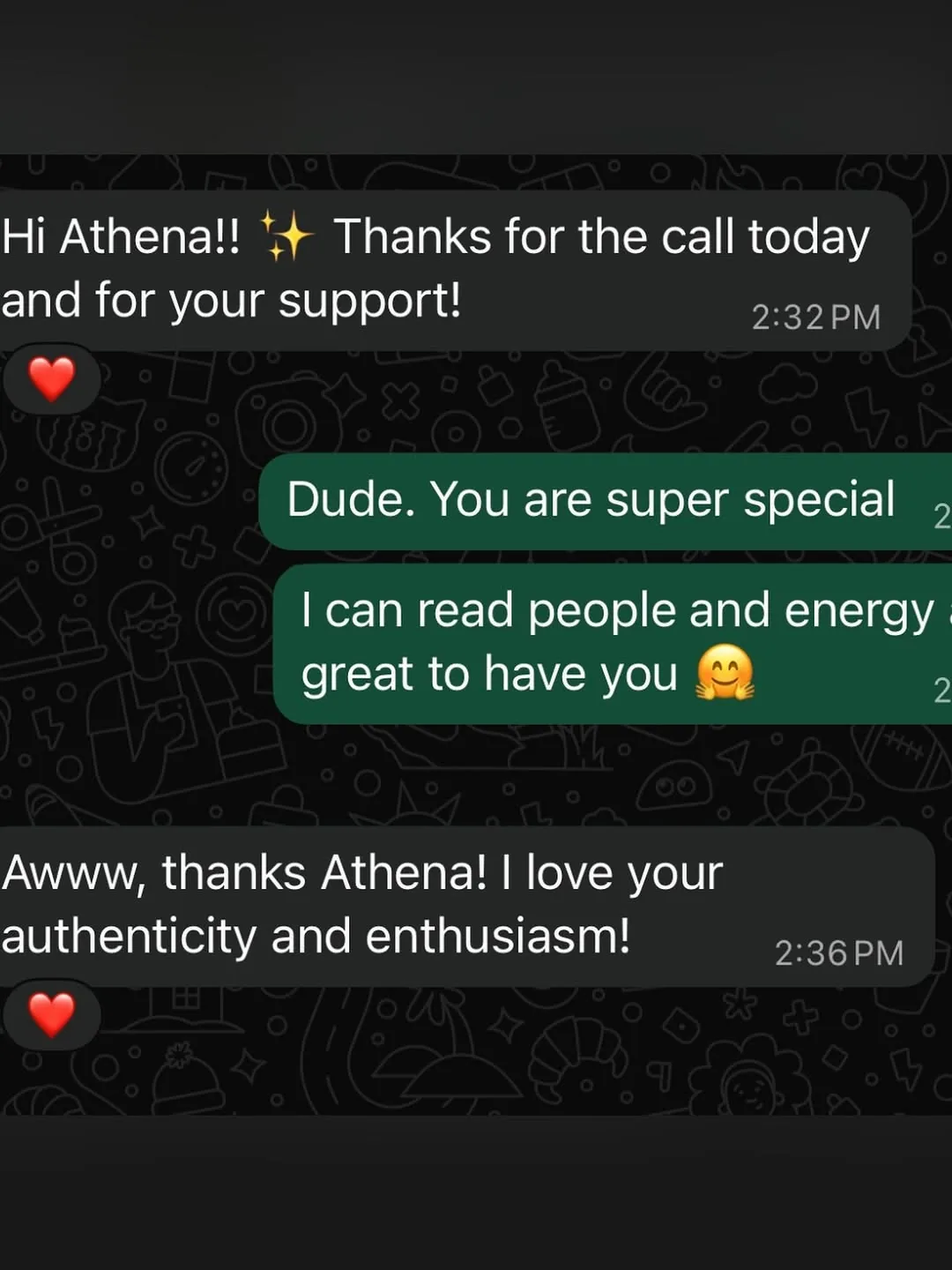 A member thanking Athena for the call and her support